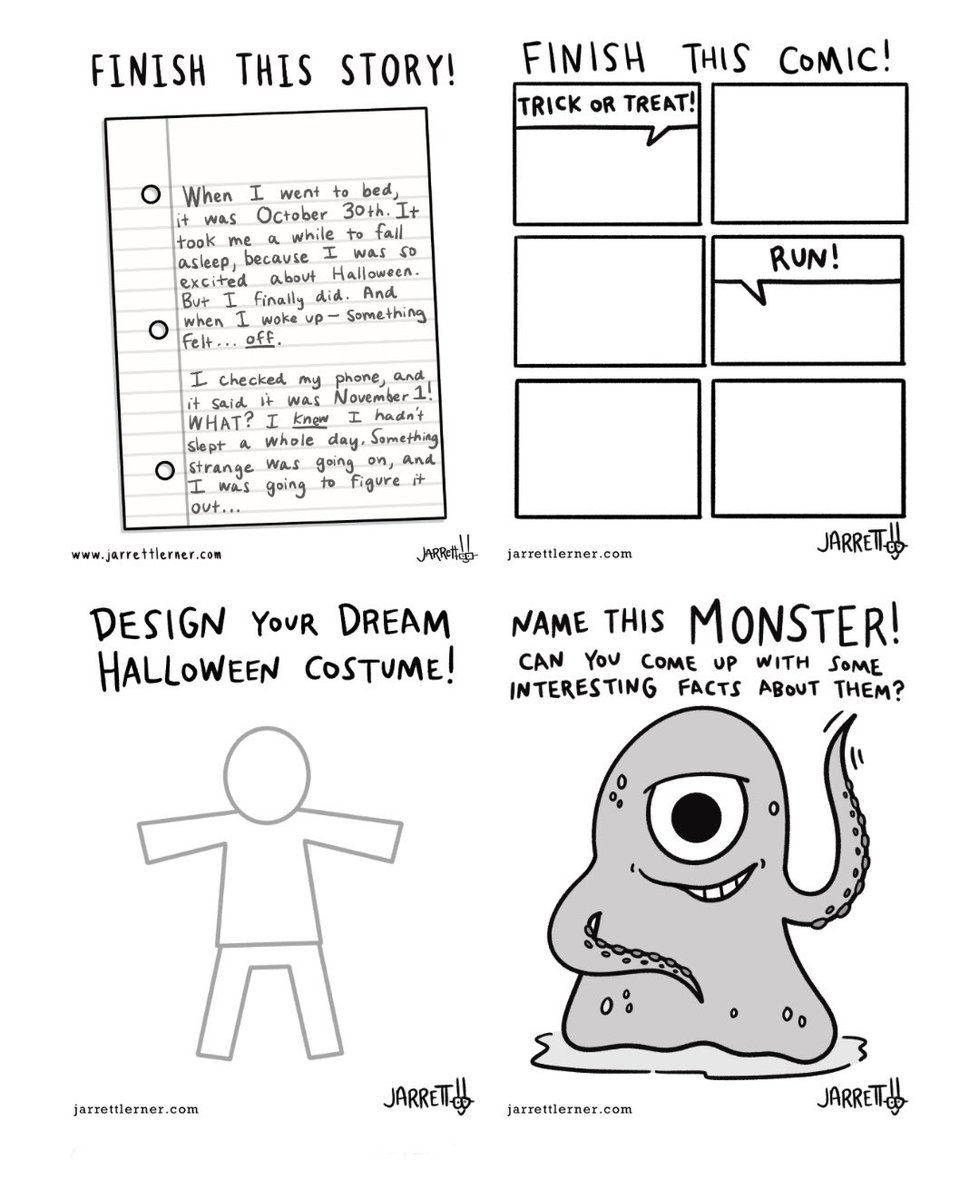 Looking for some Halloween-themed fun for your kiddos? I’ve got a bunch of FREE spooky season activities available at the Activities page of my website. Head there to download them all, plus hundreds of others!

jarrettlerner.com/activities