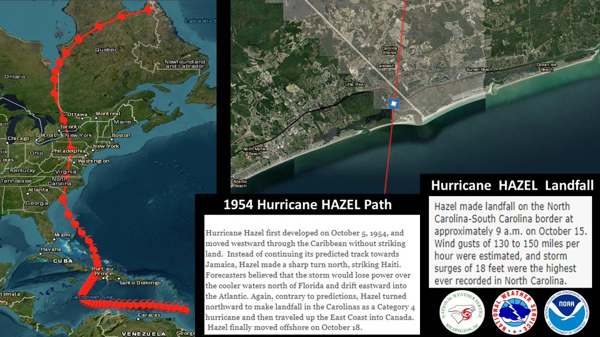 ***HURRICANE SEASON REMAINS ONGOING*** Do not let your guard down!! Some of our NC and SC population may remember Category 4 Hurricane Hazel from October 1954. For detailed Hazel info...  weather.gov/ilm/HurricaneH… #ilmwx #ncwx #scwx #HurricaneHazel
