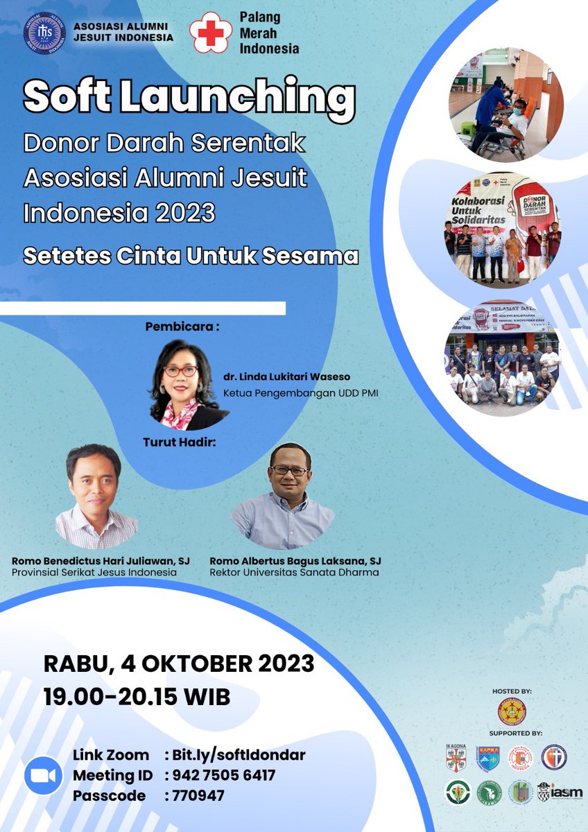 alumni_usd's tweet photo. Yuk Join Soft Launching Donor Darah Serentak Asosiasi Alumni Jesuit 

“Setetes Cinta Untuk Sesama”

Link tertera di poster

Berkah Dalem https://t.co/TyD0sV2bls