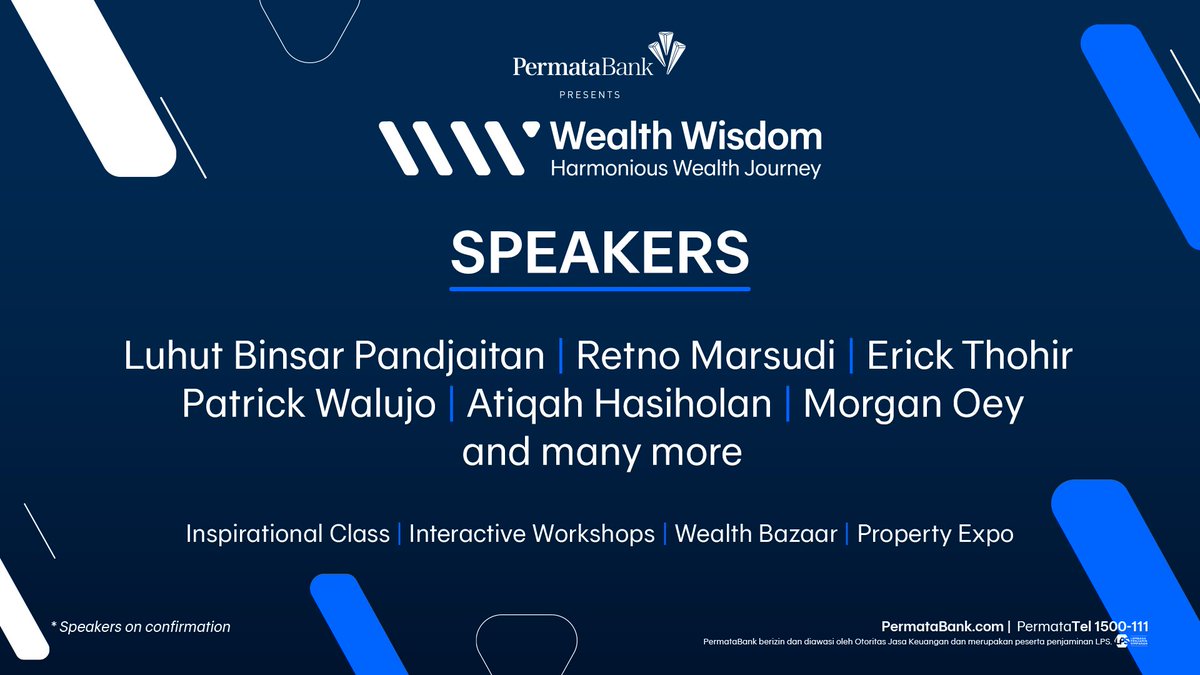 ISWARAPLG's tweet photo. Jangan lewatkan Wealth Wisdom 2023 - Harmonious Wealth Journey, tambah wawasan kamu &amp; dapatkan arti kekayaan yang menyeluruh, lebih berarti dari sekadar materi. GRATIS bagi kamu nasabah setia PermataBank. Saksikan juga live streaming Wealth Wisdom 2023 lewat Youtube PermataBank. https://t.co/MDzCa996uF