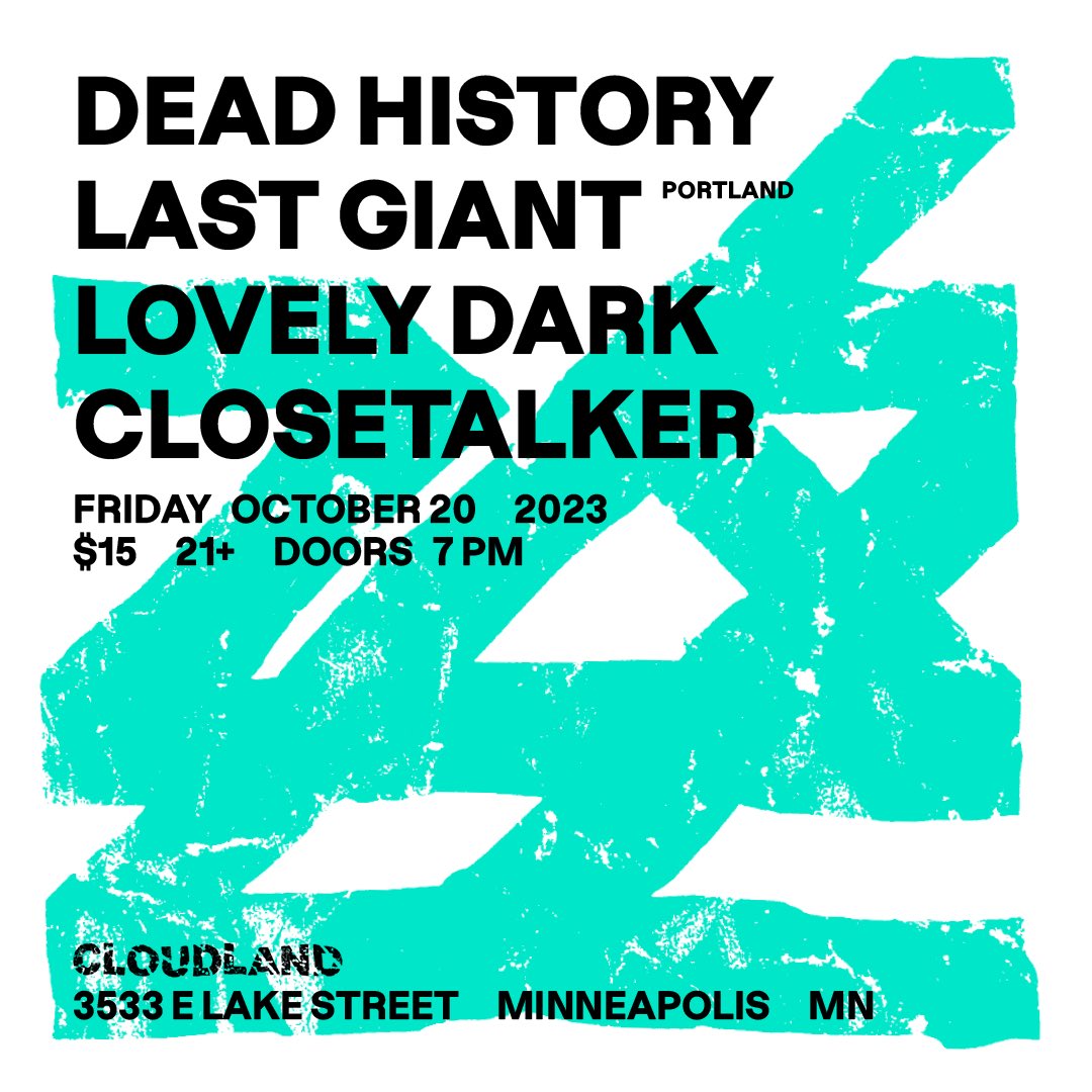 We’re over the 🌙 to be included among the first run of shows at @cloudlandtheater’s grand opening on Lake St in MPLS this month, and stoked to share this honour with our groovy PDX pals <a href="/last_giant/">Last Giant</a> + rad AF labelmates CLOSETALKER + the inimitable <a href="/LovelyDarkBand/">Lovely Dark</a>! #rocktober 👻