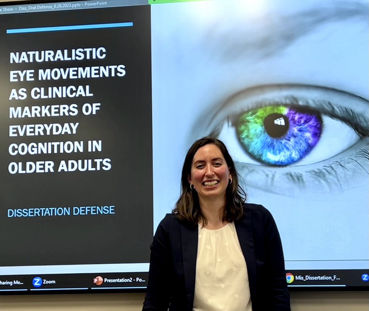A big congratulations to <a href="/misrachelmis/">Rachel Mis</a> for defending her dissertation on Naturalistic Eye Movements as Clinical Markers of Everyday Cognition in Older Adults! Next up: postdoc at Dell Medical School at UT Austin!

We're cheering you on Rachel! 🎉