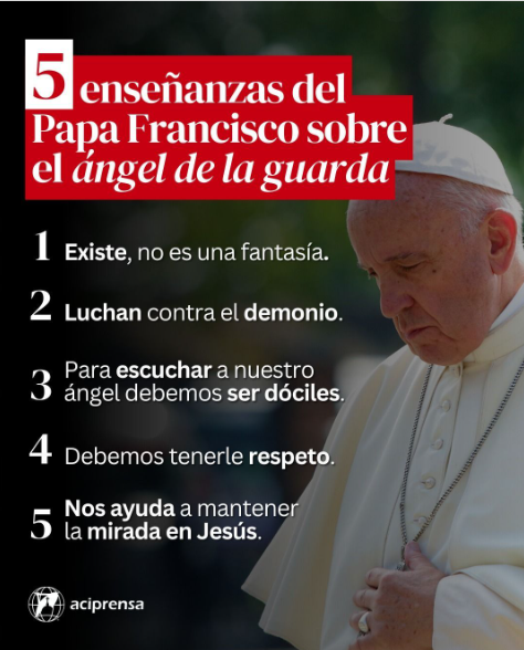 📌  ¡Demos gracias a Dios por nuestro ángel de la guarda! 😇⁣
⁣
A lo largo de su pontificado, el Papa Francisco compartió enseñanzas sobre los ángeles de la guarda o ángeles custodios y su importancia en nuestra vida cristiana. Aquí les compartimos 5 de ellas:⁣
⁣
1. El ángel