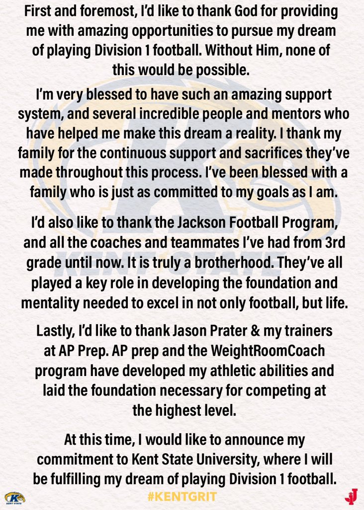 Cade Wolford (@cade_wolford) on Twitter photo Birthday Blessings…. COMMITTED⚡️⚡️
<a href="/KentStFootball/">Kent State Football</a> <a href="/CoachKenniBurns/">Kenni Burns</a> <a href="/CoachMarkWatson/">Mark Watson Jr.</a> <a href="/ironmenfb/">Jackson Ironmen Football</a>
#GRITANDGRIND24 #KentGRIT Birthday Blessings…. COMMITTED⚡️⚡️
<a href="/KentStFootball/">Kent State Football</a> <a href="/CoachKenniBurns/">Kenni Burns</a> <a href="/CoachMarkWatson/">Mark Watson Jr.</a> <a href="/ironmenfb/">Jackson Ironmen Football</a>
#GRITANDGRIND24 #KentGRIT