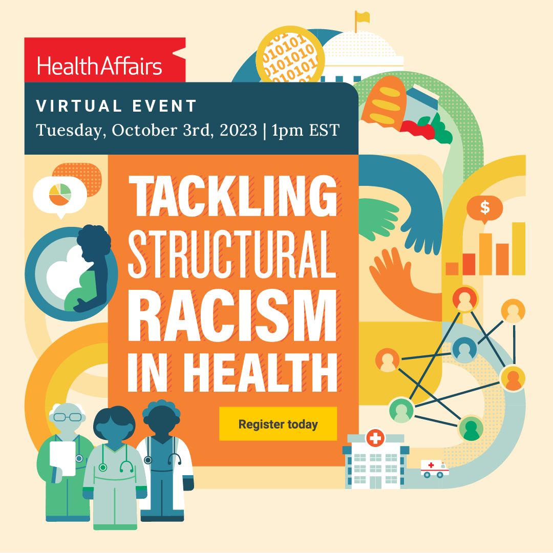 Health_Affairs's tweet photo. TOMORROW | There's still time to register for the essential forum on our new issue, #TacklingStructuralRacismInHealth. You don't want to miss this line-up of speakers. The event is free and open to all. 
Tuesday Oct 3, 1pm - 5pm ET. 
Register now: https://t.co/7I7IVaVyit https://t.co/EIS11OSNRx