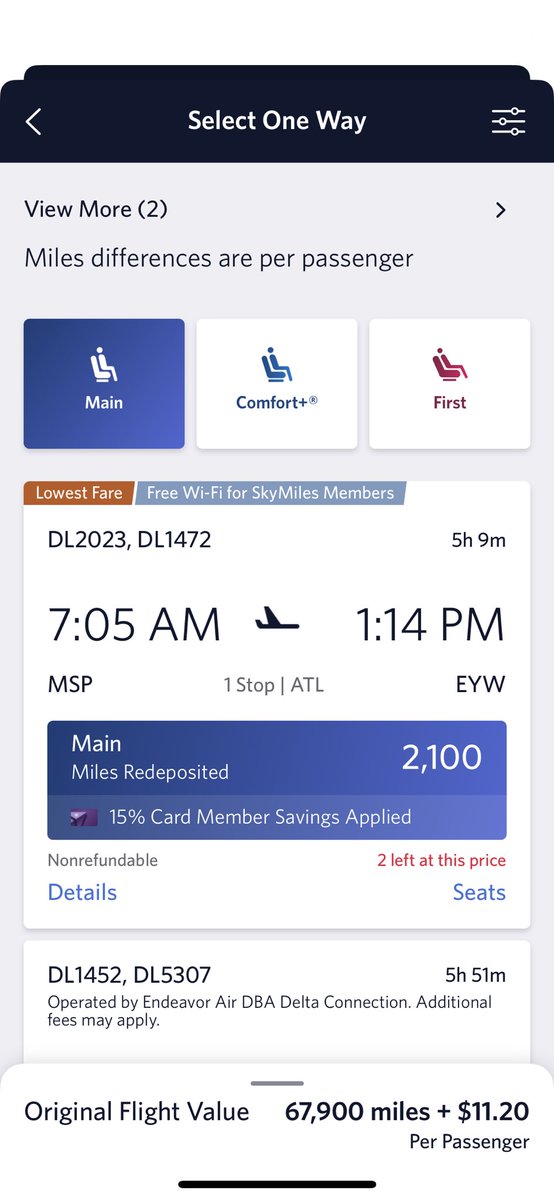 bbrozak's tweet photo. @Delta your guy on the phone said it’d be 9k+ miles for change (after you changed flight time) when app clearly says I should actually get miles redeposited. He said that’s how it works. Just confirming this type of scam is the way you work. @thriftytraveler @thepointsguy https://t.co/kLH0B9wySO