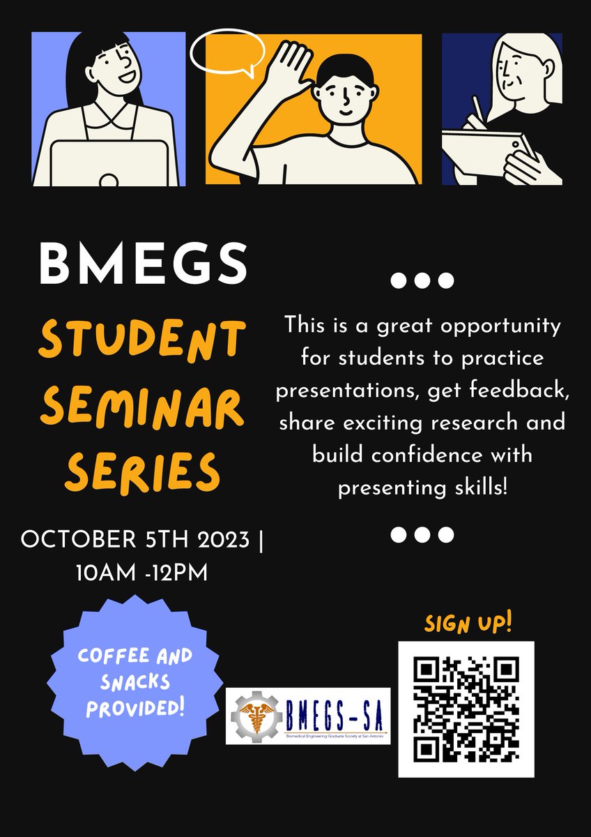 This week we are excited to bring our first Student Seminar series. We invite all BME graduate students to join us next Thursday, October 5th from 10am - 12pm in the SEB multipurpose room. We plan on making this a monthly series