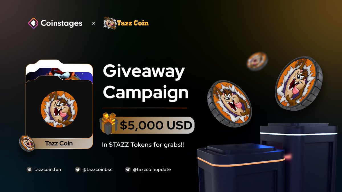 Coinstages's tweet photo. 🥳We’re excited to announce our next #Giveaway with @tazzcoinbsc
 
🎁Prize Pool: $5000 USD In $TAZZ For Grabs!!

📄Task
➡️Follow @Coinstages &amp; @tazzcoinbsc
➡️Like, RT and Tag 3 Your Friends
✅Complete https://t.co/YxJPYJ814g

⏰ End October 8th

#Giveaway #Airdrop #Crypto2023 https://t.co/LcEDFo6LCE