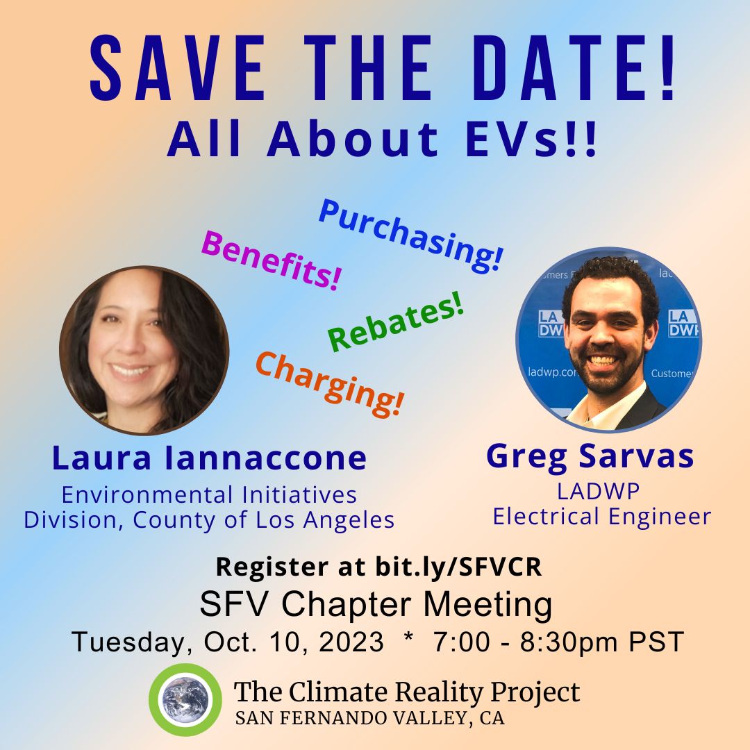 Save the date! For our Oct chapter meeting, we'll be talking about all things #EV. Been thinking about getting an #electricvehicle, but uncertain about taking the plunge? Join us on 10/10, 7-8:30pm, for info on charging, rebates, and more! Register now at bit.ly/SFVCR.