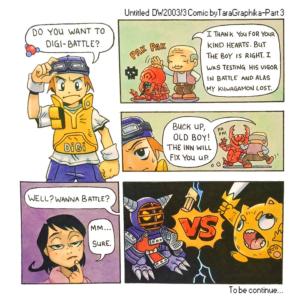 taragraphika's tweet photo. Part 3 of my Untitled DW2003/3 Comic.

Junior and Tamer Genji make their appearance:)
You can scroll my media for previous parts~

#digimon #デジモン #comic #manga #taragraphika #ocs #munyah #fitchylemonhead #tara #digimonworld3 #junior https://t.co/TyVXcN9CRb