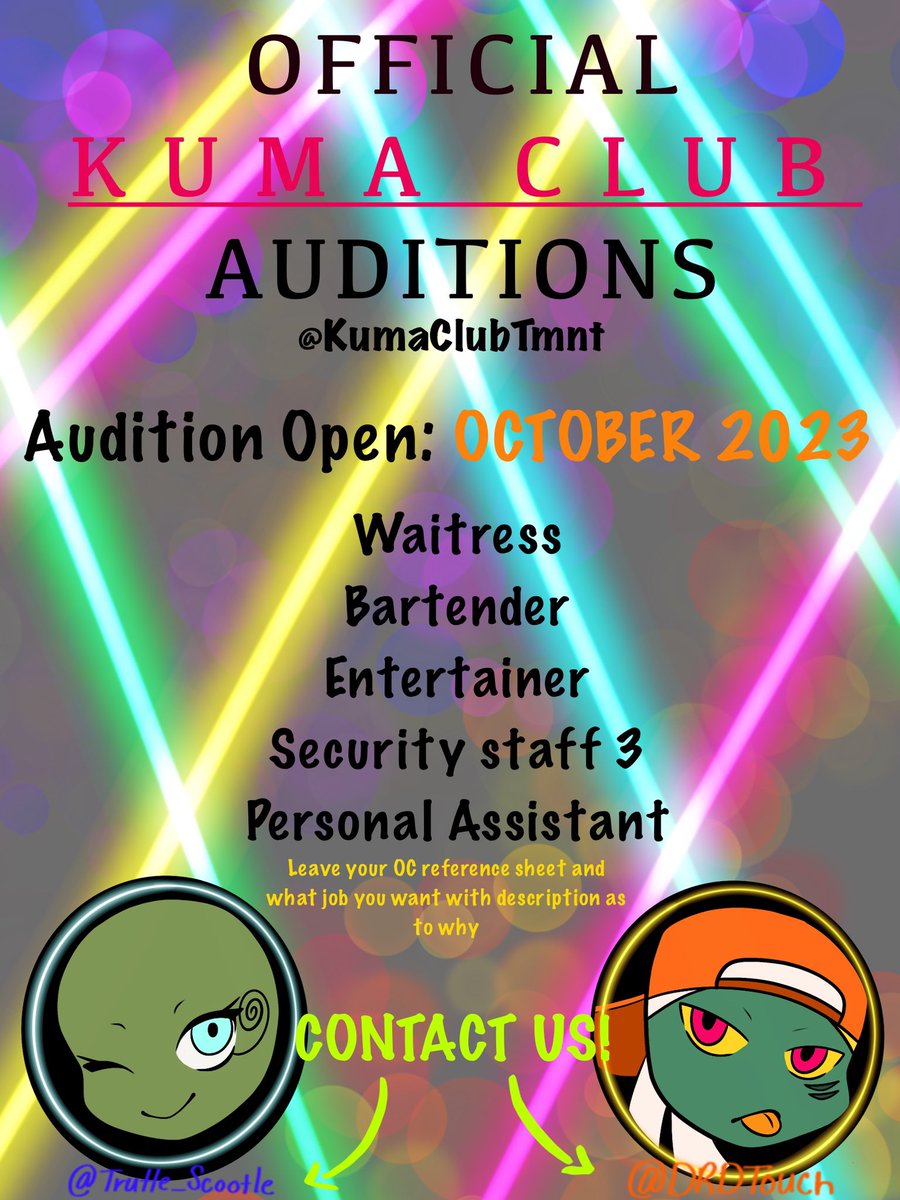 KumaClubTmnT's tweet photo. IT’S HERE! IT’S HERE! AUDITIONS ARE NOW OPEN!
18+ ONLY, MUST HAVE AGE IN BIO, NO MINORS!
ANY QUESTION CONTACT @Trutle_Scootle OR @DRDTouch https://t.co/VwAWMZJ5Ps