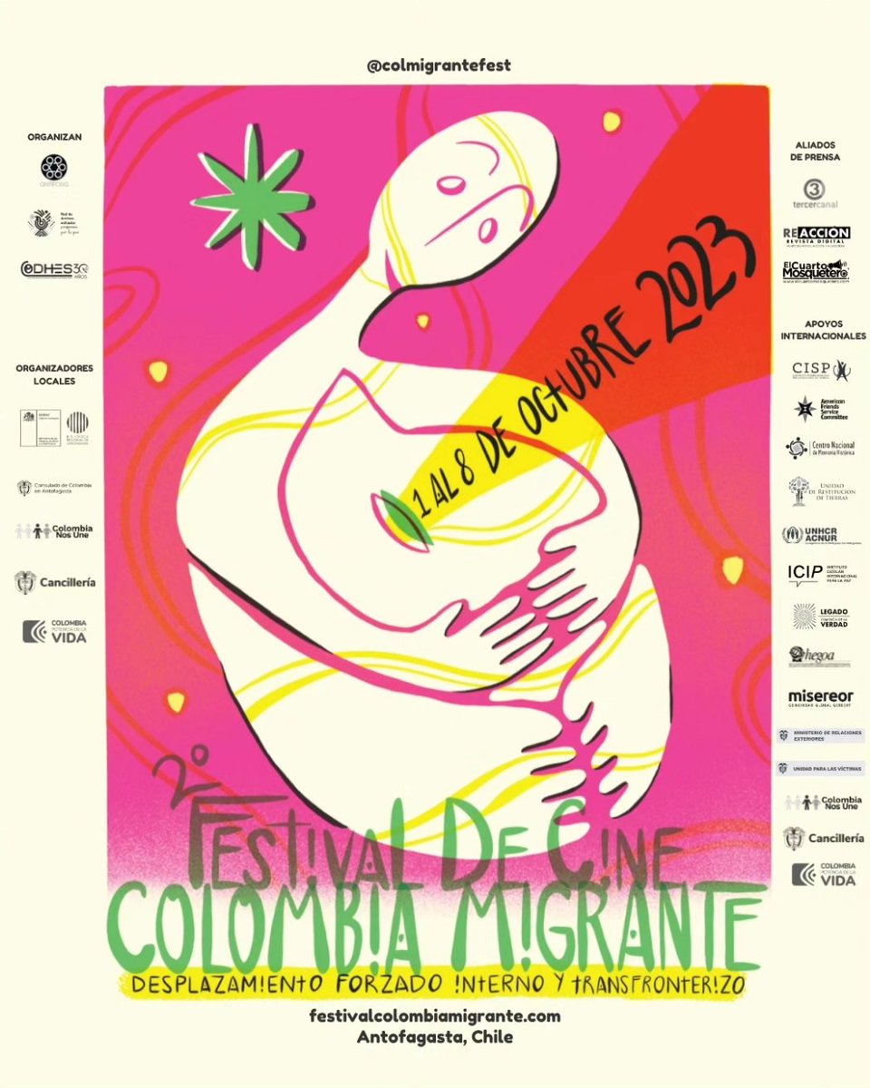 ColombianosAfta's tweet photo. 📽 @colmigrantefest llega a #Antofagasta con la temática de desplazamiento forzado interno y transfronterizo. En @BibliotecAntofa del 3 al 6 de octubre, organiza @colombianosune - Consulado de Colombia en Antofagasta. Inscríbete: https://t.co/mWEKIEuL3R
#FestivalColombiaMigrante https://t.co/00gSst3rg0