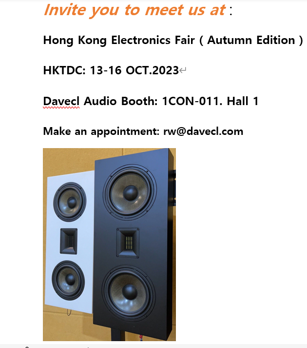 beryltang123's tweet photo. Welcome you to visit our booth at Hong Kong Electronics Fair
HKTDC 13-16 OCT.2023 Booth no.: 1CON-011. Hall 1
#ceilingspeaker #wallspeaker #inceilingspeaker #inwallspeaker
#hifisystem #hifaudio #homeaudio #hometheater #loudspeaker #poweramplifier #stereo #cdplayer #audiopro https://t.co/3TcntlIgWe