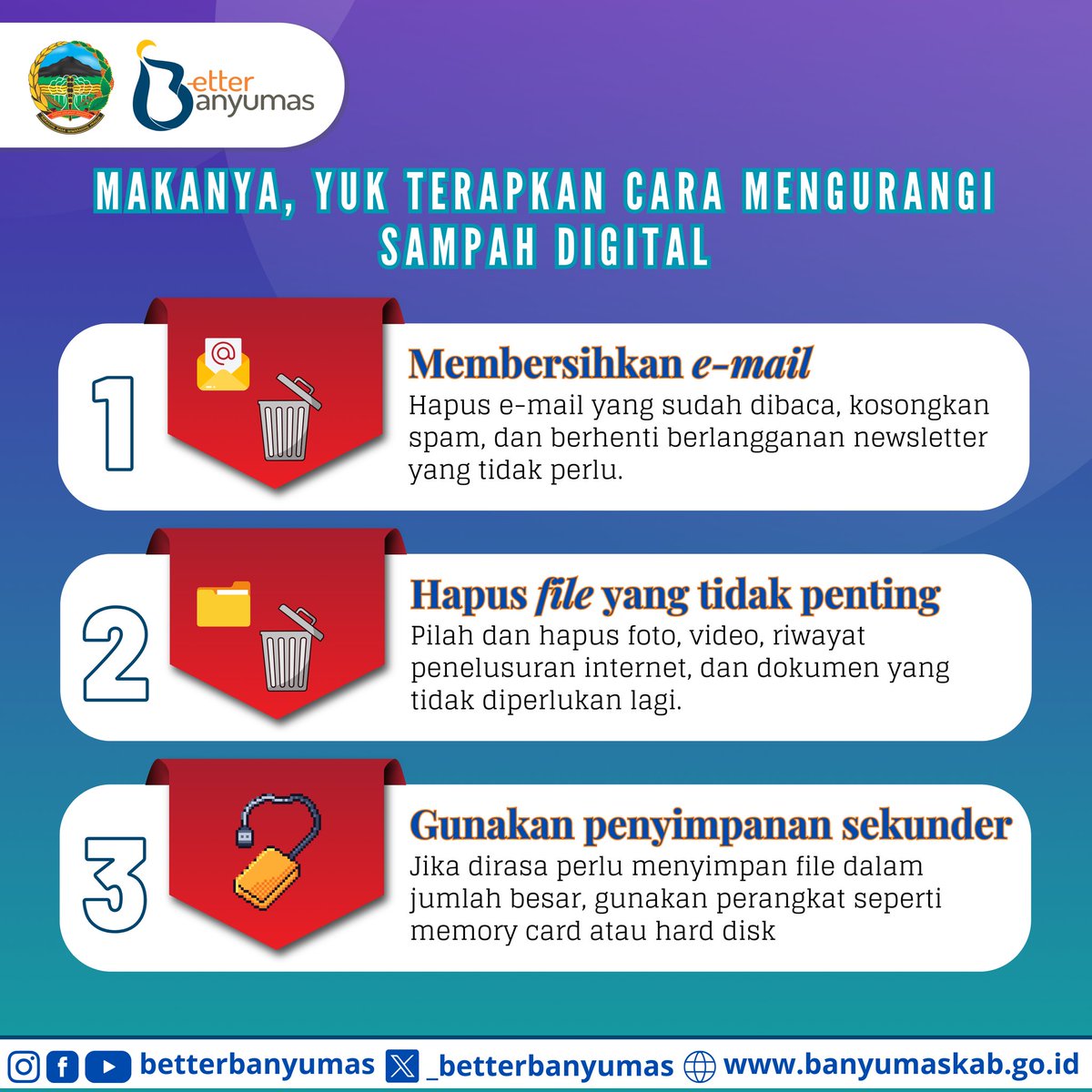 Mengenal Sampah Digital yang meiliki dampak fatal
Sampah digital yang berasal dari filw atau komputasi cloud yang menumpum dan berskala besar.

Yuk simak dipostingan untuk lebih tahu lengkapnya 😉

#betterbanyumas #kabbanyumas #sampahdigital