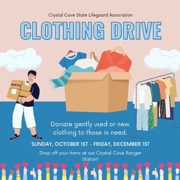 Planning to clean out your closet? Donate your gently used or new clothing items and help those in need through December 1!

Stop by the Crystal Cove Ranger Station located at 8471 N Pacific Coast Hwy, Laguna Beach, CA 92651 to drop off donations from 8:00am-4:00pm daily.