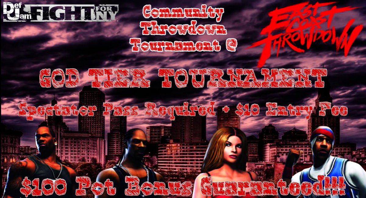 axgriffith's tweet photo. And on the 20th, the first day of @ecthrowdown, I will be hosting my own God tier tournament for Def Jam! $100 pot guaranteed! You can signup down below! https://t.co/DRX6kaMJ48 https://t.co/me7vWg4d34