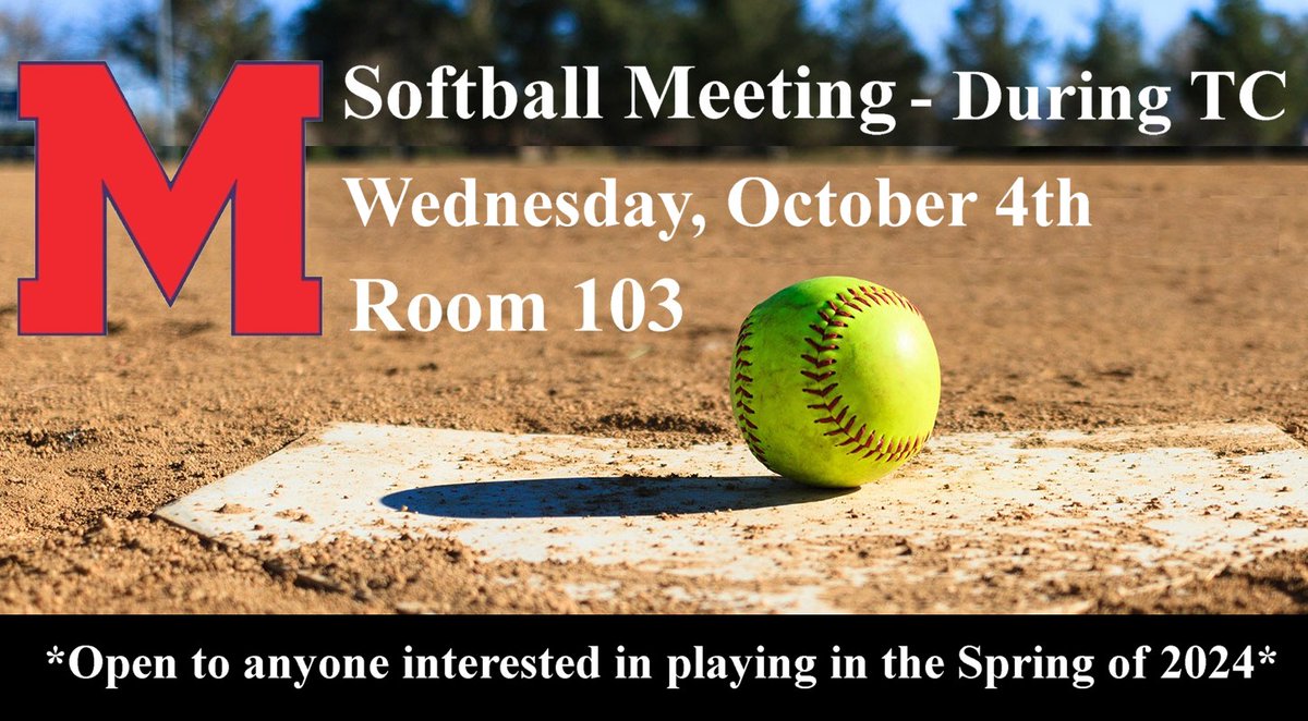 Softball Meeting this Wednesday during TC, the main focus will be to get a head count of returning and prospective new players for the Spring of 2024 season. Please spread the word! If you cannot attend the meeting please send us a DM. <a href="/MSCAthletics/">Mount St. Charles Athletics</a> <a href="/MtStCharles/">Mount Saint Charles</a>