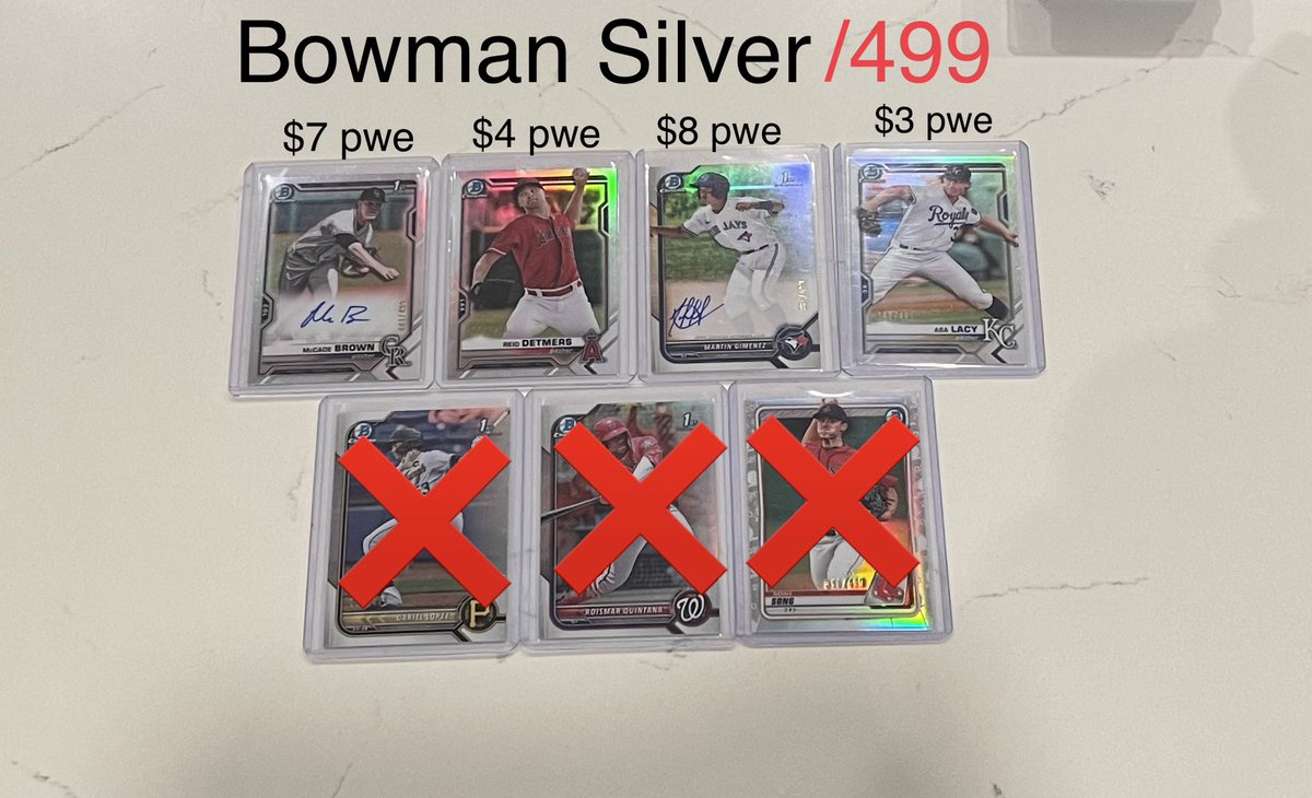 RobRipsCards's tweet photo. @HiveCards @TyRecino All Bowman numbered.
PWE included in prices listed https://t.co/geawfKBqpF