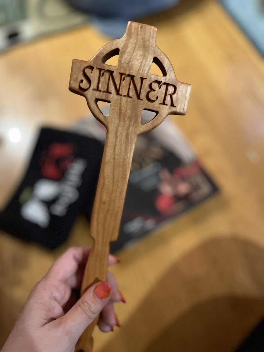 ArkhamNaughty's tweet photo. My wifey let me open my Birthday presents early!!!
I have wanted that Sinner paddle for a long time! I recently drew Aziraphale being spanked with that very paddle so it was extra special present! https://t.co/G6S3Xc1XPY