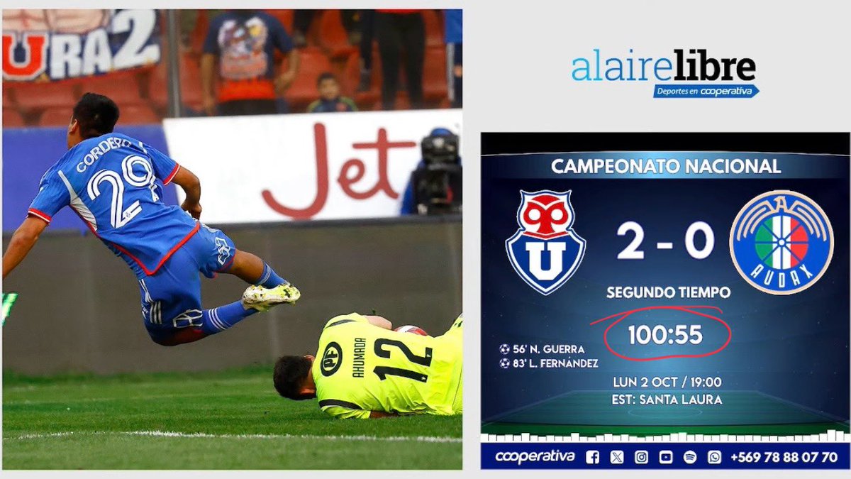ChristianZepeda's tweet photo. @CruzadoRandom @M0nt3ALBo__ En el triunfo de hoy de la U contra Audax, dieron 10 minutos con 55 segundos de descuentos. https://t.co/TaIaodSN3K