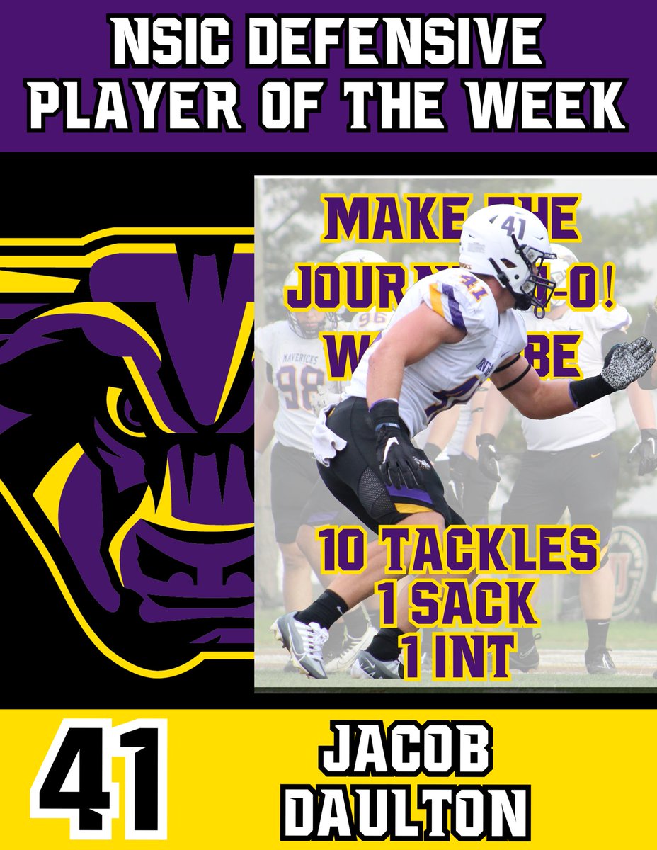 Maverick Football Scoop (@maverick_scoop) on Twitter photo Special performance by <a href="/jacobfdaulton/">Jacob Daulton</a> from our victory this past Saturday. Jacob recorded 10 tackles 1 sack and a crucial INT.
#MakeTheJourney #RollHerd #HornsUp #BAW #WAR #C2BE #ProveIt 1-0! Special performance by <a href="/jacobfdaulton/">Jacob Daulton</a> from our victory this past Saturday. Jacob recorded 10 tackles 1 sack and a crucial INT.
#MakeTheJourney #RollHerd #HornsUp #BAW #WAR #C2BE #ProveIt 1-0!