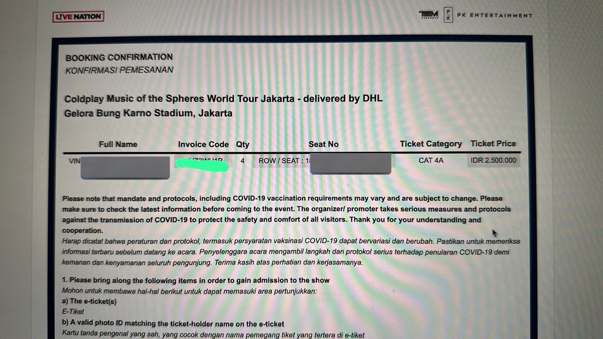 puagi_siang's tweet photo. WTS COLDPLAY IN JAKARTA
CAT 4A 
1 Tiket
Row 1x , Seat 6x

Price : Normal Price
Bisa DP dulu, pelunasan hari H.

Nanti kalian nonton sama temenku, aku gak jd nonton karena visa ke luarku diterima.

wts wtb coldplay jakarta

‼️ SERIOUS BUYER ‼️ https://t.co/mrzwjmItMl