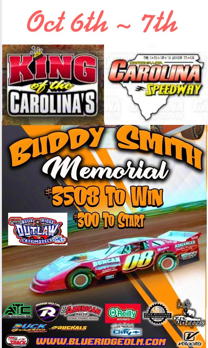 This coming weekend at <a href="/carolinaspeed/">Carolina Speedway</a> Oct 6th -7th <a href="/BLatemodels/">blue ridge outlaw latemodels</a>