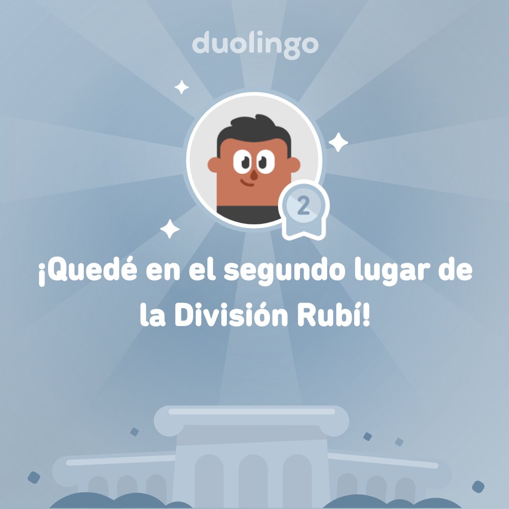 Fernando_MYA's tweet photo. ¡Quedé en el segundo lugar de la División Rubí en @Duolingo! https://t.co/9Zl1rorHeD