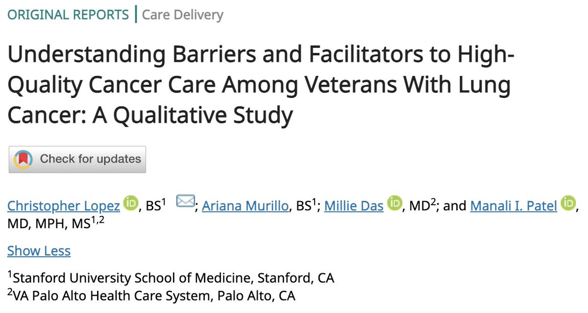 Stephen V Liu, MD (@stephenvliu) on Twitter photo What are the barriers to high quality lung cancer care for our veteran patients? Qualitative report <a href="/JCOOP_ASCO/">JCO Oncology Practice</a> from Dr. @manalipatelmd <a href="/DasMillie11/">Millie Das MD</a> & team highlights social and economic disadvantages, fragmented care, & health literacy as major themes.
ascopubs.org/doi/abs/10.120… What are the barriers to high quality lung cancer care for our veteran patients? Qualitative report <a href="/JCOOP_ASCO/">JCO Oncology Practice</a> from Dr. @manalipatelmd <a href="/DasMillie11/">Millie Das MD</a> & team highlights social and economic disadvantages, fragmented care, & health literacy as major themes.
ascopubs.org/doi/abs/10.120…