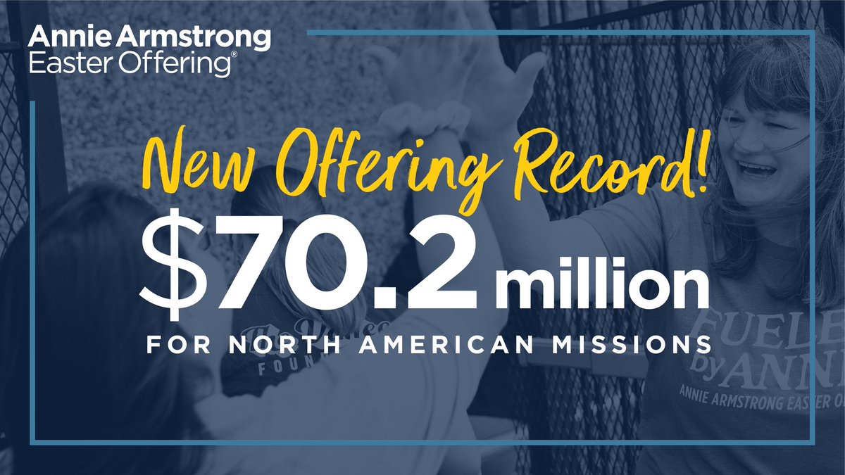 What amazing, record-breaking generosity! 🥳

Once again, you outdid yourselves in your support for North American missionaries through the #AnnieArmstrong Offering. 

We cannot say it enough… THANK YOU!