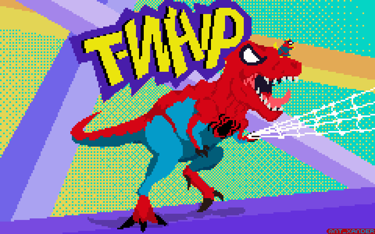 nt_xander's tweet photo. Inktober Day 02 - #spider
Spider-Rex, Spider-Rex
Does whatever Spider-Rex does.
Can he swing from a web?
Yes, he can, he can T-WHIP,
Look out, he is the Spider-Rex!
#inktober2023 #pixelart #spiderrex #SpiderManAcrossTheSpiderVerse
#inktoberspider2023 #inktober2023day2 https://t.co/xO9nUMg4pq