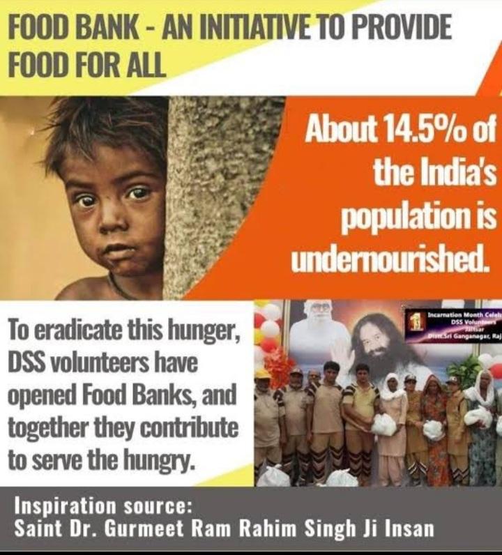 To eradicate hunger DeraSachaSauda 's volunteers have opened food banks and distribute monthly ration kits to them so that none sleeps an empty stomach under guidance of SaintGurmeetRamRahimJi .
#FoodForAll
#ThankfulTuesday