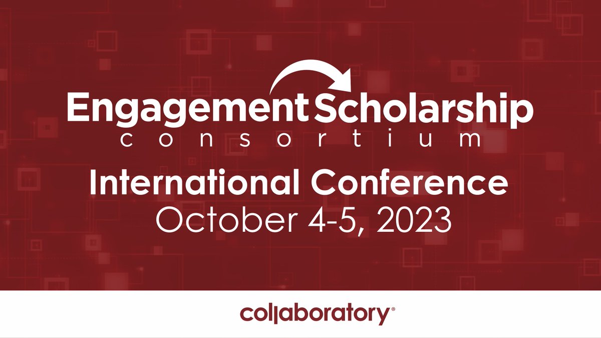 We look forward to seeing our friends and connecting with new people at
<a href="/EngageSchlrship/">EngageScholarship</a>
's Annual Conference! And, are excited to present research on the Institutionalization of #CommunityEngagement and A Review of 40 Institutional Strategic Plans. #engagedresearch #highered