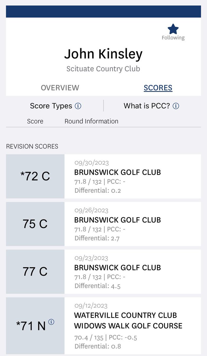 KinsleyTracker's tweet photo. An update on Kinsley’s handicap. Love seeing those low numbers for the kid. https://t.co/babuZQcGnG