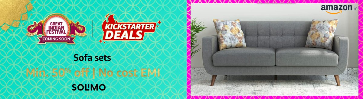 sangeeta0401's tweet image. 🎉🛍️AMAZON GREAT INDIAN FESTIVAL 🛍️
🔥 KICKSTARTER DEALS LIVE🔥
#AmazonGreatIndianFestival

📌Min. 50% off | Kickstarter deals
#Furniture | #Sofasets

 amzn.to/3ZIZQAv