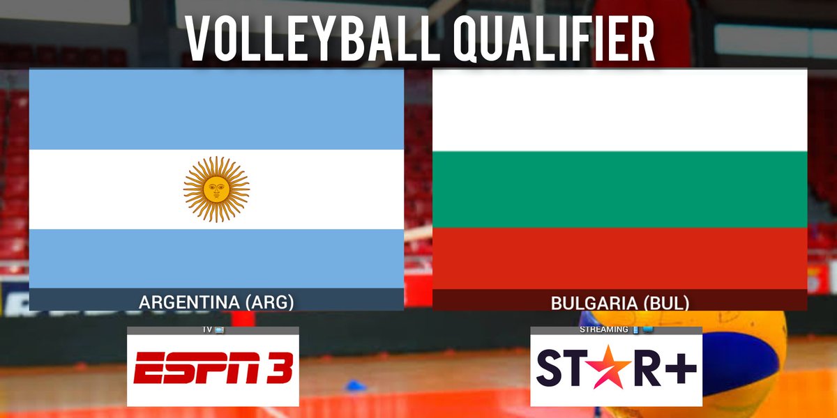#VolleyballQualifier - #VOLEIBOLxESPN 
Argentina 🆚 Bulgaria 
🕗 20:00 hrs 
📺 <a href="/ESPNmx/">ESPN.com.mx</a> 3

🎙 <a href="/AlejoERivera/">Alejo Rivera</a>
🎙 <a href="/soldidiego/">Sol Didiego</a>