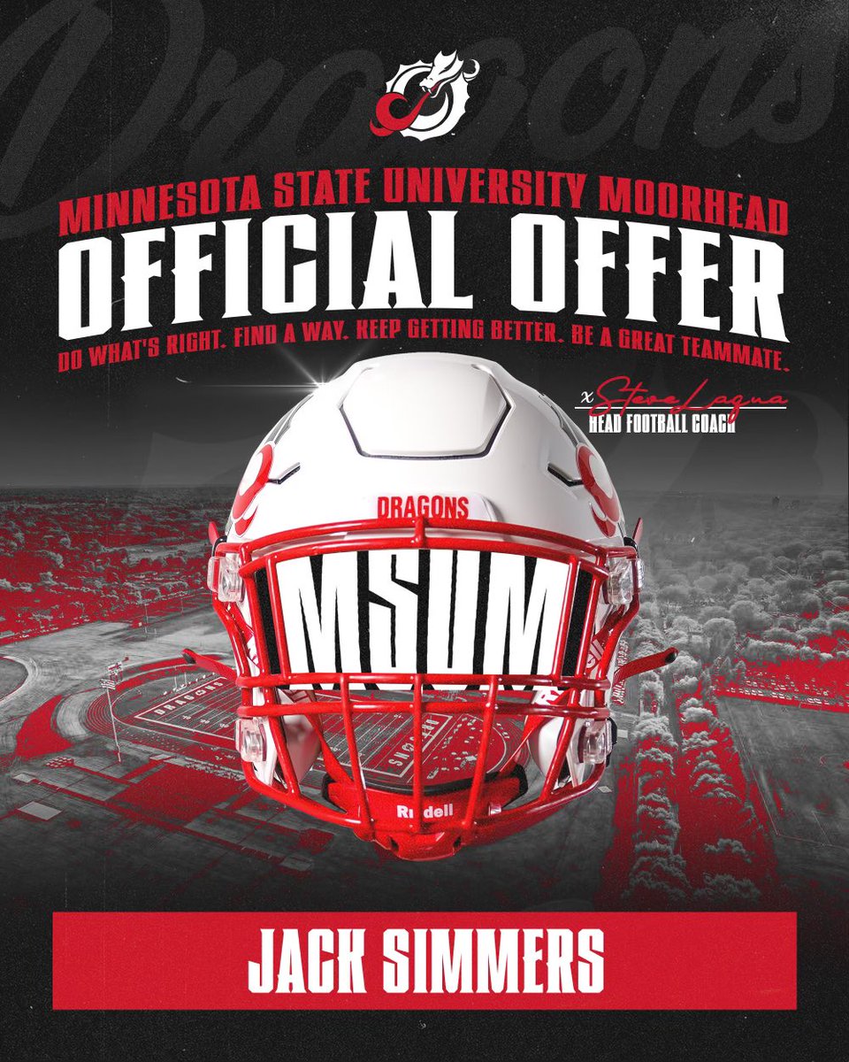 I am excited to announce that I have received my first offer to continue my football and academic career at Minnesota State University of Moorhead. Thank you <a href="/needhamchris_/">Chris Needham</a>  for the opportunity.