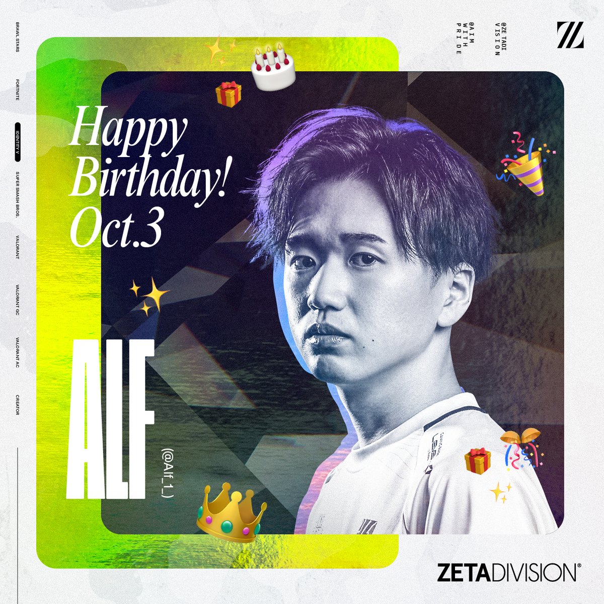 zeta_idv's tweet photo. ⚡HBD @Alf_1_ 

先日はピエロで4吊り達成と進化が止まらないalf🦔👏 
Xでお祝いのポストとリポストお願いします！😉 https://t.co/JTgWnyWPGs