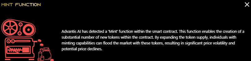Yoitsz01's tweet photo. You might wonder whether $KIZUNA will keep climbing...
After you run it through #AdvantisAI, you notice it has a mint function... why would the dev include that in their contract... 👀
Locked LP really doesn't matter for this one 🤮💀
https://t.co/qEof7sS6uK
#StayeSafe #AW3 https://t.co/3AB0jnIjOA