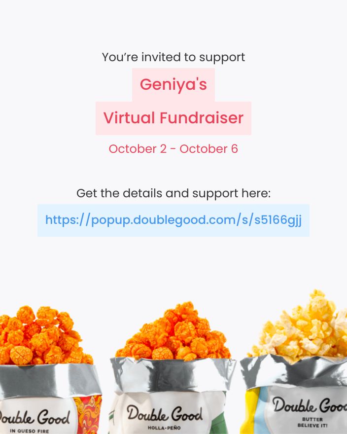 Hi! I’m doing a virtual fundraiser selling Double Good ultra-premium popcorn for 4 days from Monday, Oct 2 - Friday, Oct 6. Get all the details and support here: popup.doublegood.com/s/s5166gjj