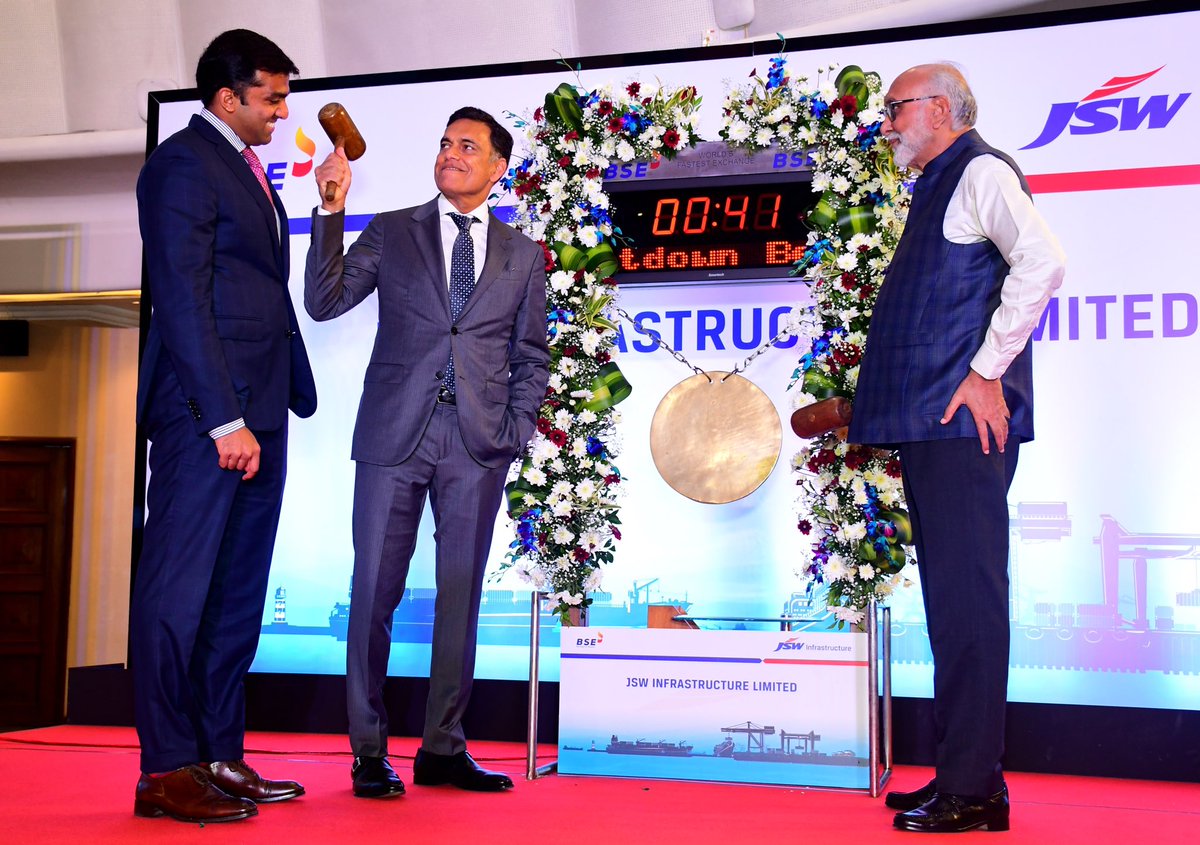 Very proud and excited for the future of JSW Infrastructure - had the privilege to be a part of the listing today at the @BSEIndia - a big congratulations to all members of the @TheJSWGroup - proud of my father and of the team behind the success of the 3rd IPO of the Group.