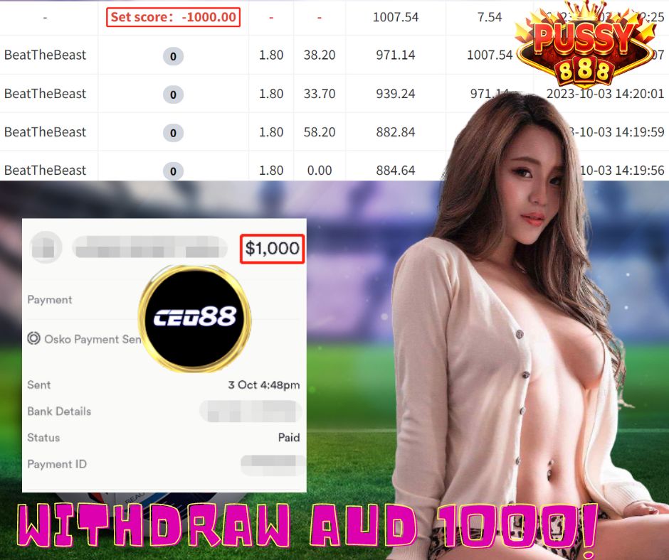 CEO88AUS's tweet photo. ‼️ CONGRATS TO CEO WINNER‼️

 🖥Game : Pussy888
🎰Slot : BeatTheBeast
🏧Deposit: 50$
💰Withdraw : 1000$

#OnlineCasino #GamblingTwitter #gambleresponsibly #CEO88 #Winlikeaboss #OnlineRummy #Australia #GamblingTwiitter

📱Register With Us Get Free $18  💁‍♀️https://t.co/g6C6mGNUjr https://t.co/UygdAOJYdD