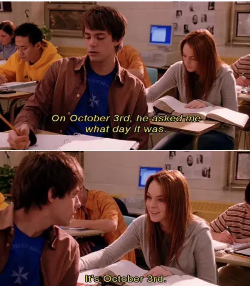 Oggi è festivo. 

Today is The day.

#October3rd #MeanGirlsDay #meangirls