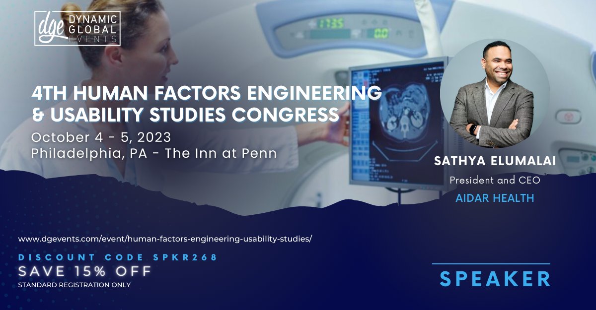 Sathya Elumalai (@sathyaelumalai) on Twitter photo Exciting News! Join me at the 4TH Human Factors Engineering & Usability Studies Congress in Philadelphia on October 5th!
<a href="/startuphealth/">StartUp Health</a> <a href="/BARDA/">BARDA</a> <a href="/HLTHEVENT/">HLTH</a> <a href="/HopkinsMedicine/">Johns Hopkins Medicine</a> <a href="/US_FDA/">U.S. FDA</a> <a href="/AidarHealth/">Aidar Health</a> <a href="/TMCInnovation/">Texas Medical Center Innovation</a> <a href="/MassChallenge/">MassChallenge</a> <a href="/ApplePodcasts/">Apple Podcasts</a>
<a href="/nytimes/">The New York Times</a> <a href="/wjz/">WJZ | CBS Baltimore</a> <a href="/baltimoresun/">The Baltimore Sun</a> <a href="/WSJ/">The Wall Street Journal</a> Exciting News! Join me at the 4TH Human Factors Engineering & Usability Studies Congress in Philadelphia on October 5th!
<a href="/startuphealth/">StartUp Health</a> <a href="/BARDA/">BARDA</a> <a href="/HLTHEVENT/">HLTH</a> <a href="/HopkinsMedicine/">Johns Hopkins Medicine</a> <a href="/US_FDA/">U.S. FDA</a> <a href="/AidarHealth/">Aidar Health</a> <a href="/TMCInnovation/">Texas Medical Center Innovation</a> <a href="/MassChallenge/">MassChallenge</a> <a href="/ApplePodcasts/">Apple Podcasts</a>
<a href="/nytimes/">The New York Times</a> <a href="/wjz/">WJZ | CBS Baltimore</a> <a href="/baltimoresun/">The Baltimore Sun</a> <a href="/WSJ/">The Wall Street Journal</a>