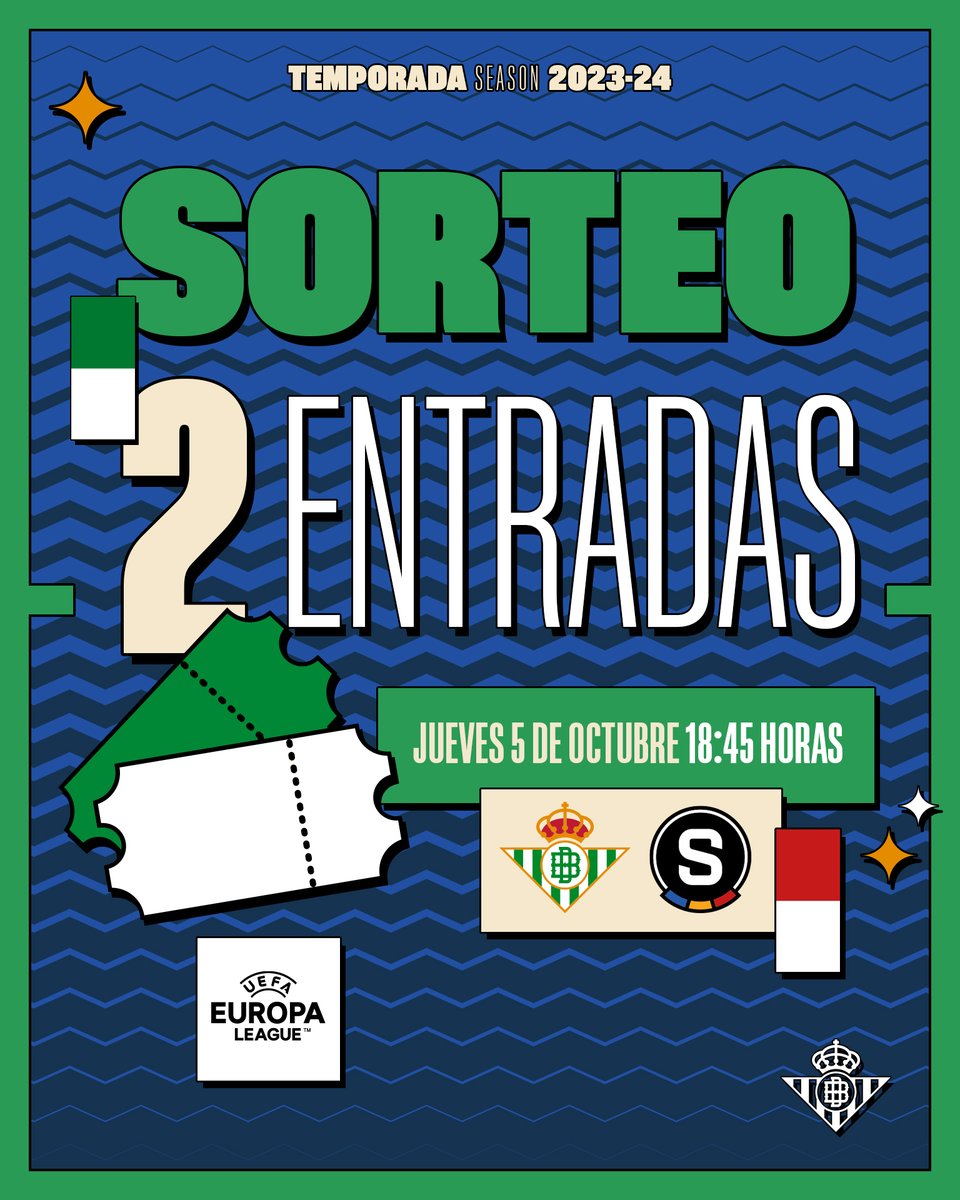 ¡ATENCIÓN! 📢 ¡Sorteamos 2 entradas para el #RealBetisSparta entre todos los que hagáis RT a esta publicación! 🔁🎫👍