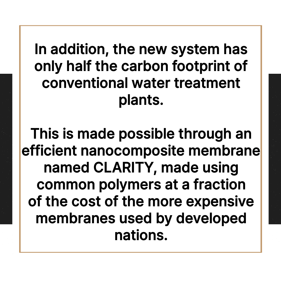 mayur259's tweet image. Tech/Science Update: New Affordable Water Purification System for Developing Countries

#Membranes #WaterPurificationSystem #WaterFiltrationSystem #CleanWater #CarbonFootprint #WaterTreatmentPlants #WTPs #NanocompositeMembrane #CLARITY #Polymers @NTUsg @singaporetech