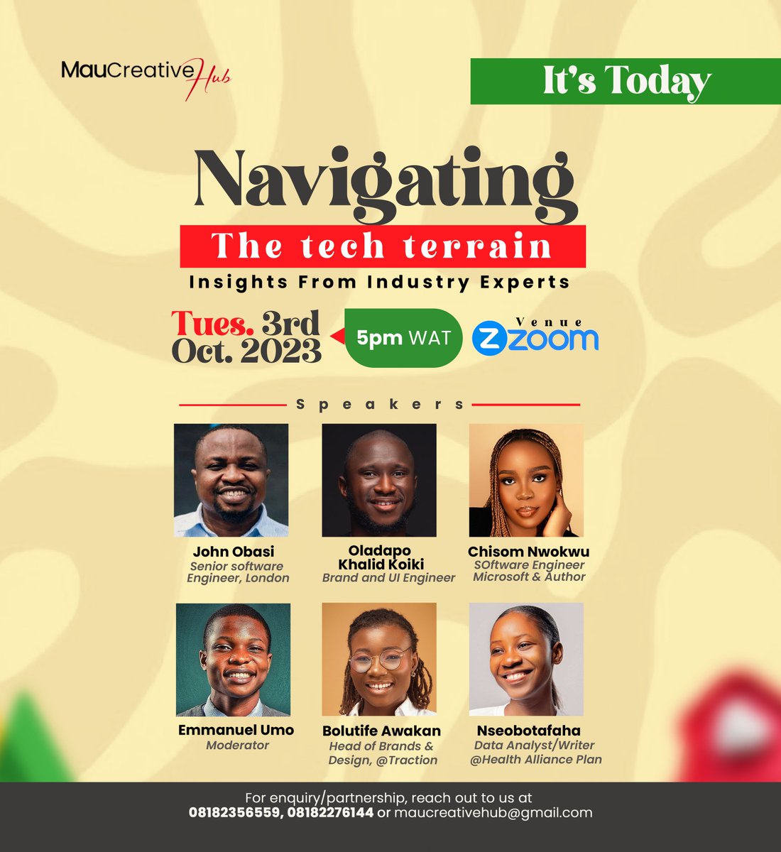 EmmanuelUmo07's tweet photo. It's Today! 

The day we've all been eagerly waiting for has arrived! Our Tech Meet-up event is happening today, and we can't wait to have you with us. Here's how you can join us on Zoom @johnObasi7 @bolutifeawakan @NseobotAfaha @tech_queen @khalid_koiki https://t.co/6nQeJ6WtLe
