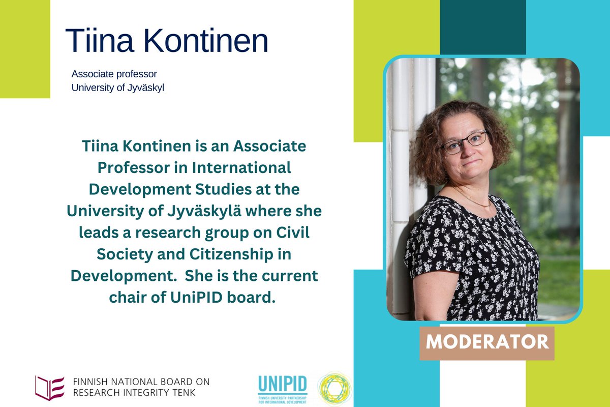 Meet the Panel Moderator @TiinaKontinen! 🌟 We're looking forward to meeting you all at the Ethical Guidelines launch event on 25 October. Don't forget to register here: unipid.fi/for-society/ev…