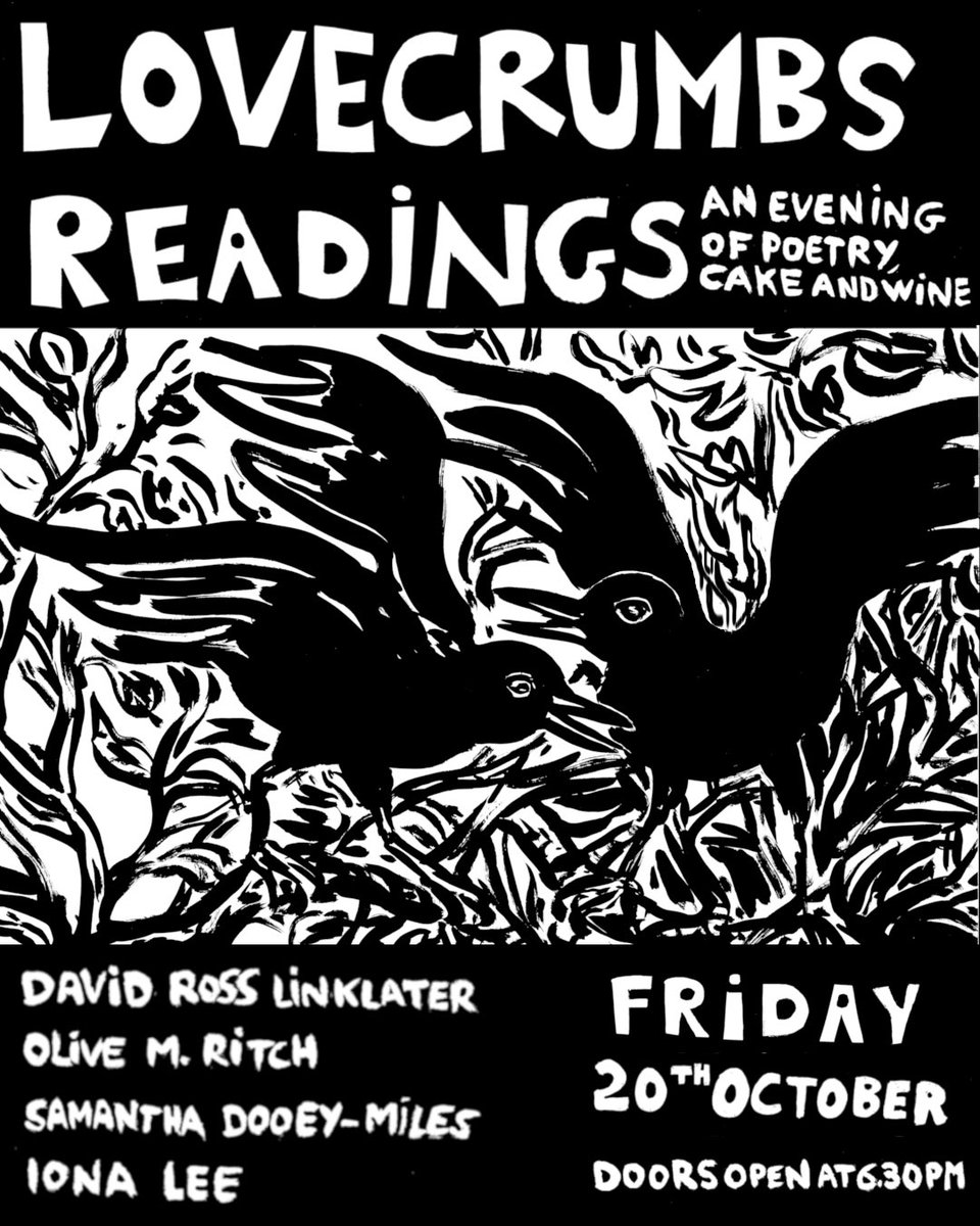 Lovecrumbs Readings. Tickets go live at 9am on Friday 13th! Feat. @IonaLeepoetry @mrsdooeymiles @DavidRossLinkla & @OliveRitch eventbrite.co.uk/e/lovecrumbs-r… #poetry #reading #spokenword #edinburgh #creative