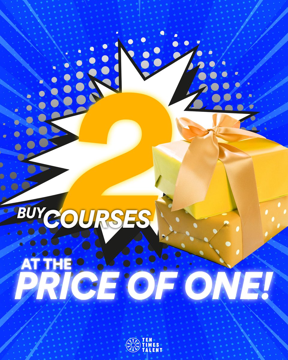 TenTimesTalent's tweet photo. This #festiveseason, don't miss the #gifting opportunity and we have some amazing gifts, so amazing, it keeps paying you!

Check out the #TenTimesBundle to get a special offer this season.

Buy 2 courses at the price of one! 🎁🎁 

https://t.co/loKUUHg4vH https://t.co/V2s26wMLkP